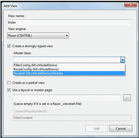 Student MVC model demo